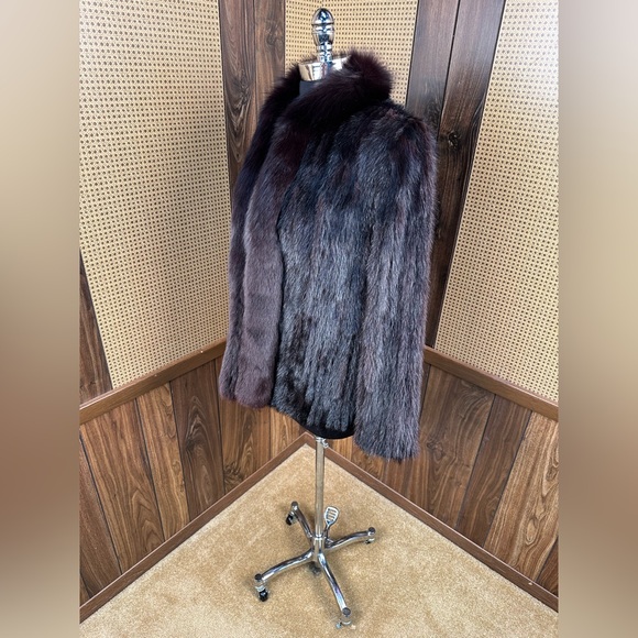 BEAUTIFUL VINTAGE DARK BROWN CORDED CORDUROY MINK & FOX COLLAR FUR COAT JACKET M - Picture 4 of 10